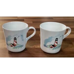 Corelle Coordinates Stoneware Set of 2 Coffee Cups Mugs Outer Banks Lighthouse